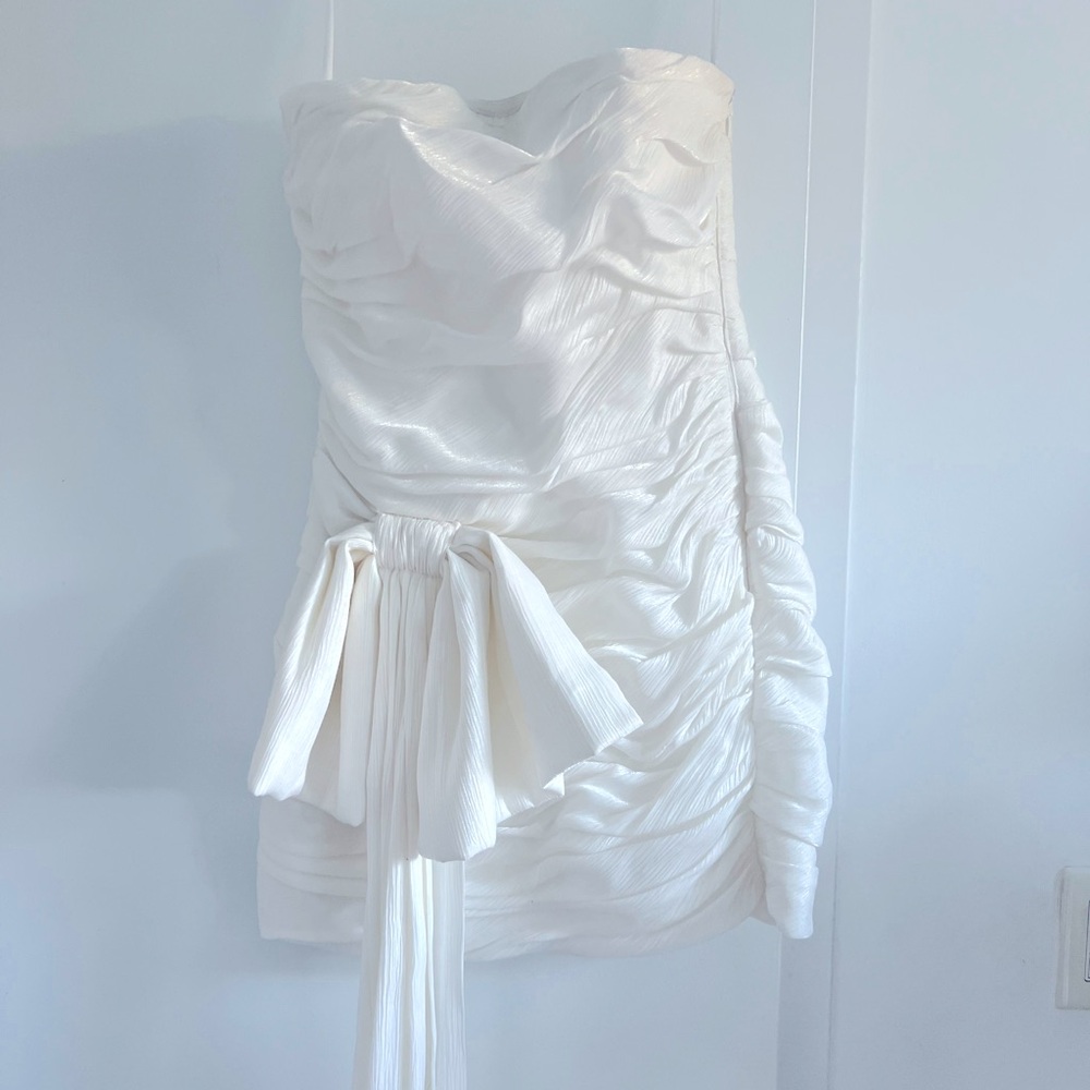 Small white BHLDN dress with bow